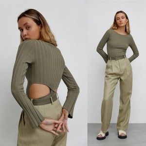 Significant Other Ribbed Knit Top Cut Out Long Sleeve Shirt